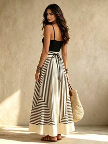 OPHERINE Women's Printed Sleeveless Dress, Black And White Patchwork, Casual Holiday Style - Multicolor - View 2