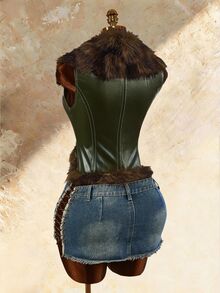 Amplova Women's Faux Fur Vest With Buckle Design - Green - View 10