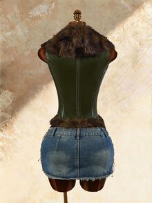 Amplova Women's Faux Fur Vest With Buckle Design - Green - View 4