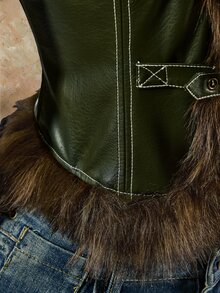 Amplova Women's Faux Fur Vest With Buckle Design - Green - View 8
