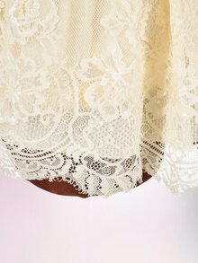 Amplova Gaun Mini Patchwork Renda Elegan untuk Wanita - Putih - View 10