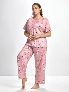 Slumbrini Plus Floral Print PJ Set / Pajama Set - Dusty Pink - View 5