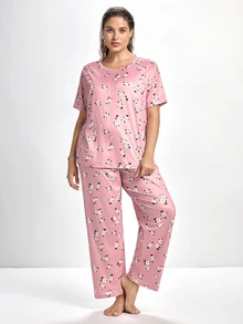 Slumbrini Plus Floral Print PJ Set / Pajama Set - Dusty Pink - View 1