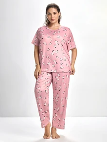 Slumbrini Plus Floral Print PJ Set / Pajama Set - Dusty Pink - View 6