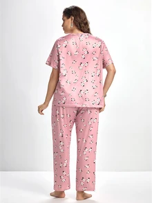 Slumbrini Plus Floral Print PJ Set / Pajama Set - Dusty Pink - View 2