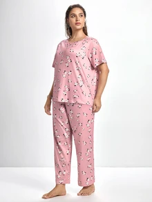 Slumbrini Plus Floral Print PJ Set / Pajama Set - Dusty Pink - View 4