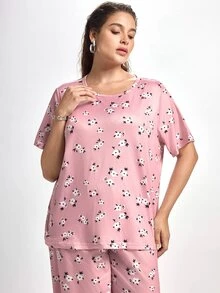 Slumbrini Plus Floral Print PJ Set / Pajama Set - Dusty Pink - View 7