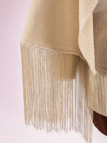 Amplova Women's Solid Color Dress And Tassel Design Cape Top Knit 2 Pieces Set - Apricot - View 6
