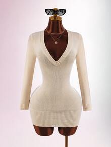 Amplova Women's Solid Color Dress And Tassel Design Cape Top Knit 2 Pieces Set - Apricot - View 9