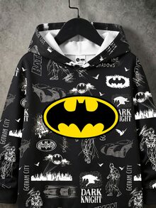 BATMAN X SHEIN 小男孩休閒卡通印花連帽長袖衛衣 - 彩色 - 查看 4