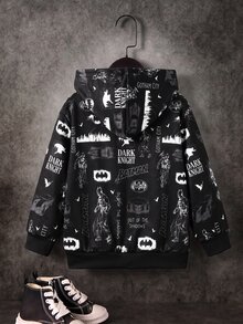 BATMAN X SHEIN 小男孩休閒卡通印花連帽長袖衛衣 - 彩色 - 查看 2