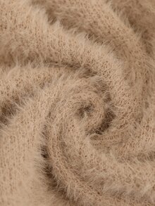 Brillora Fuzzy Half Zip Stand Collar Contrast Ribbed Trim Pullover Sweater,Half Zip,Colorblock Design,Daily Commute,Old Money Style,Christmas,Fall Winter - Khaki - View 12
