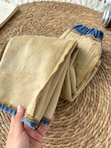 SHEIN 小男孩秋冬款做舊復古保暖藍色丹寧抓絨內裡寬鬆牛仔褲，兒童街頭風，保暖，萬聖節 - 中等水洗藍 - 查看 5