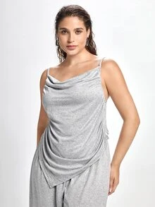 Slumbrini 3pcs Plus Size Soft Camisole Top, Loose Pants & Robe Sleepwear Set Fall Winter Clothes - Grey - View 5