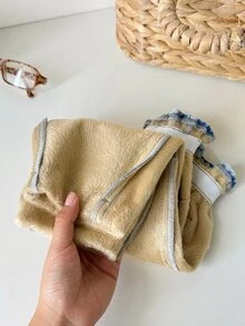 SHEIN 女嬰秋冬休閒款柔軟保暖藍色丹寧刷毛內裡寬鬆錐形牛仔褲，適合日常穿著，保暖牛仔褲，生日牛仔褲 - 淺色水洗藍 - 查看 5