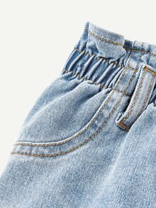 SHEIN 女嬰秋冬休閒款柔軟保暖藍色丹寧刷毛內裡寬鬆錐形牛仔褲，適合日常穿著，保暖牛仔褲，生日牛仔褲 - 淺色水洗藍 - 查看 3
