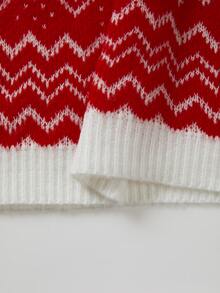 SHEIN Women's Red & White Snowflake Jacquard Crew Neck Long Sleeve Christmas Style Knit Dress - Red and White - View 7