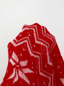 SHEIN Women's Red & White Snowflake Jacquard Crew Neck Long Sleeve Christmas Style Knit Dress - Red and White - View 5