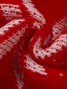 SHEIN Women's Red & White Snowflake Jacquard Crew Neck Long Sleeve Christmas Style Knit Dress - Red and White - View 4