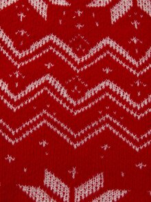 SHEIN Women's Red & White Snowflake Jacquard Crew Neck Long Sleeve Christmas Style Knit Dress - Red and White - View 8