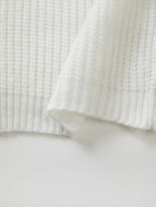 SHEIN Sweater Rajut Leher Tinggi, Sweater Kancing Asimetris, Atasan Rajut Bahu Jatuh, Jumper Rajut Longgar - Putih - View 5