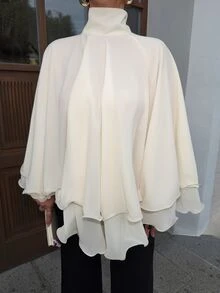 Jeta Ari 女款休閒優雅百褶雪紡襯衫，適合約會與度假 - 杏色 - 查看 5