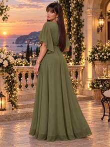 Auveirra Plus Size Olive Green Lace 3D Floral Spring/Summer Shiny Curve Dress For Wedding Christening Guest/Evening/Formal Banquet/Cocktail/Party/Graduation - Army Green - View 2
