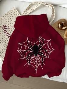 SHEIN Sweatshirt Remaja Perempuan Gaya Y2K Serbaguna untuk Pesta, Motif Garis-garis Kuda dan Logo, Cocok untuk Remaja Perempuan - Berwarna merah muda - View 5