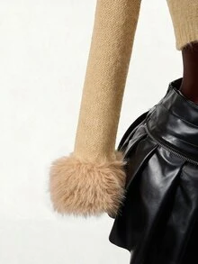 Mistrie Women's French Style Y2k Sexy Versatile Fuzzy Patchwork Cuff Sweater Going Out Tan Autumn - Khaki - View 8