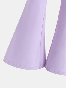 SHEIN Kids NovaGlow Tween Girl Tween Girl Sporty Casual Daily Knit Solid Color Cardigan Jacket & Flared Pants Set - Purple - View 8
