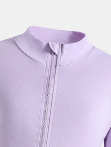 SHEIN Kids NovaGlow Tween Girl Tween Girl Sporty Casual Daily Knit Solid Color Cardigan Jacket & Flared Pants Set - Purple - View 5