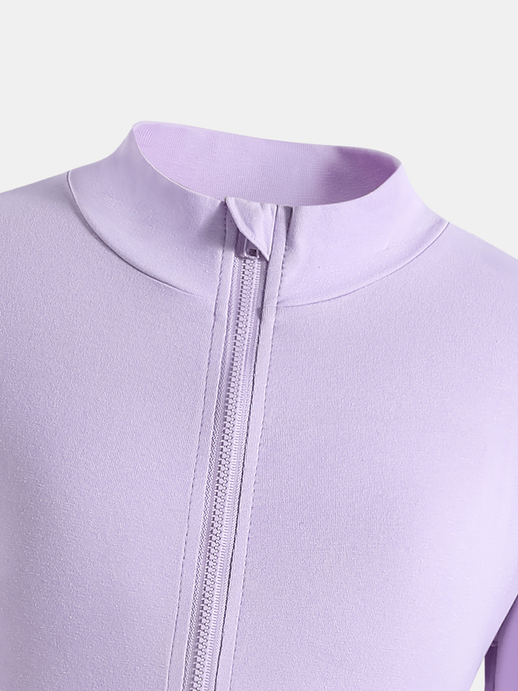 SHEIN Kids NovaGlow Tween Girl Tween Girl Sporty Casual Daily Knit Solid Color Cardigan Jacket & Flared Pants Set - Purple - View 5