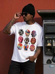 Neovey Men's Colorful Skull Print Casual Round Neck Short Sleeve T-Shirt, Summer - White - View 1