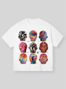 Neovey Men's Colorful Skull Print Casual Round Neck Short Sleeve T-Shirt, Summer - White - View 7
