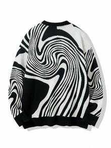 Neovey Men's Twisted Line Pattern Crew Neck Sweater, Fall/Winter - White - View 2