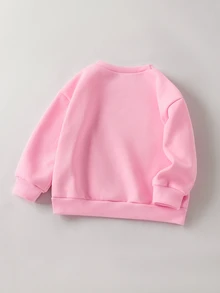 SHEIN Young Girl Solid Color Thermal Lined Crew Neck Casual Everyday Long Sleeve Sweatshirt - Pink - View 7