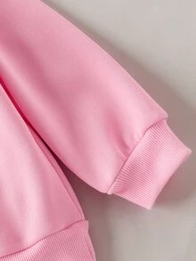 SHEIN Young Girl Solid Color Thermal Lined Crew Neck Casual Everyday Long Sleeve Sweatshirt - Pink - View 9