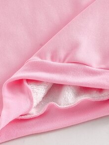 SHEIN Young Girl Solid Color Thermal Lined Crew Neck Casual Everyday Long Sleeve Sweatshirt - Pink - View 5
