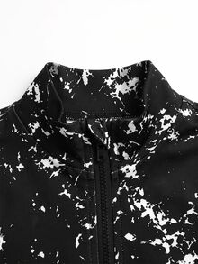 SHEIN 兒童青少年女孩針織黑白波點印花三件套 長袖小立領拉鍊上衣 - 彩色 - 查看 11