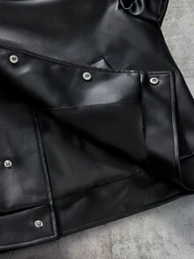 FeverCity Men's Solid Color PU Leather Casual Versatile Daily Jacket - Black - View 6