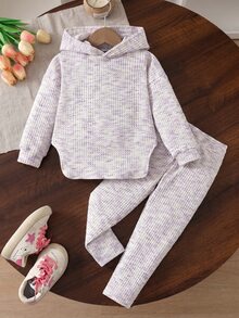 Elladie kids Tween Girls Plaid Hooded 2Pcs Outfit, Long Sleeve Hoodie & Elastic Pants Set, Casual Matching Suit For Spring Autumn - Mauve Purple - View 10