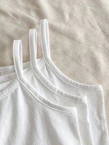 3 Pieces Girls Cotton Camisole Undershirt, Simple Fashion Versatile White, Best Gift For Girls Winter - White - View 7