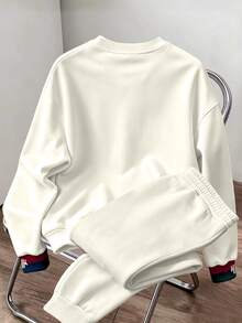 Chillumni Men's Letter Print Contrast Color Long Sleeve Pullover Sweatshirt And Sweatpants Set - Multicolor - View 2