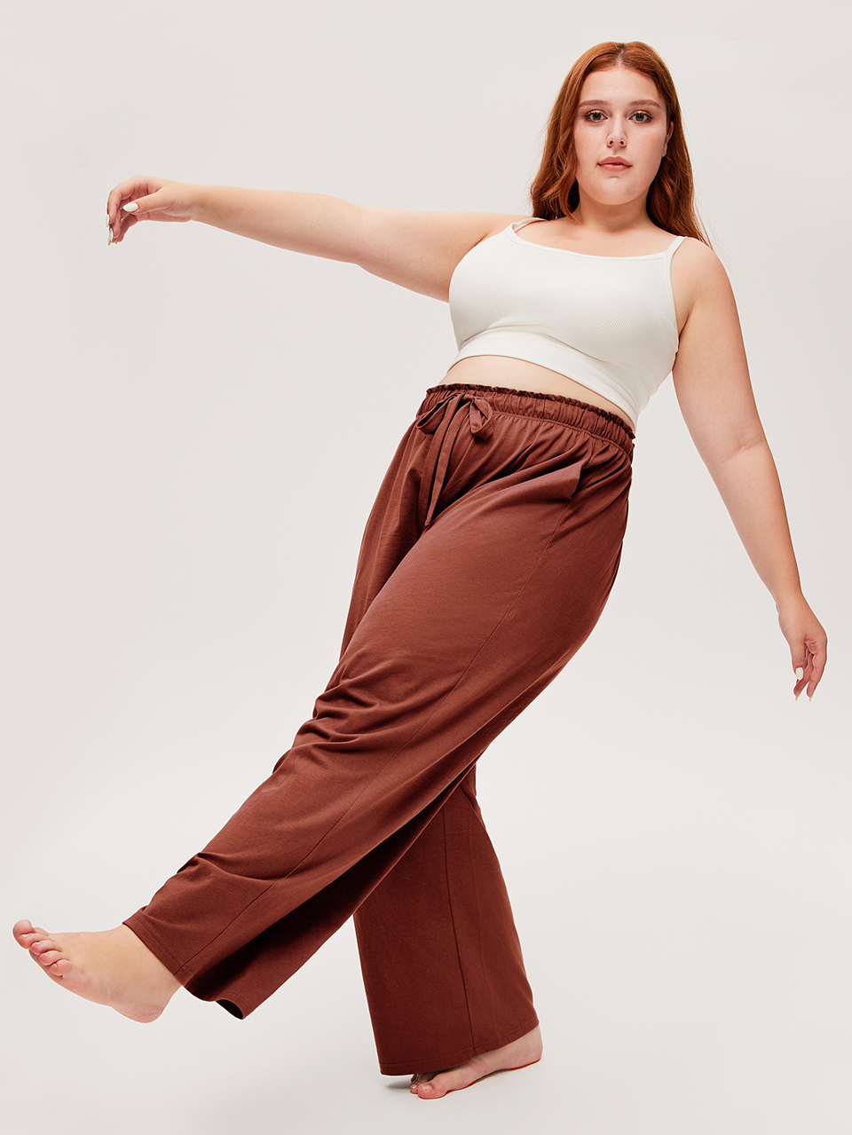 Women's Plus Size Red Soft 100% Pure Cotton Sleep Bottoms Lounge Pants As Outerwear Airy Pajama Pants Culotte Fashion Casual Comfy Outfits