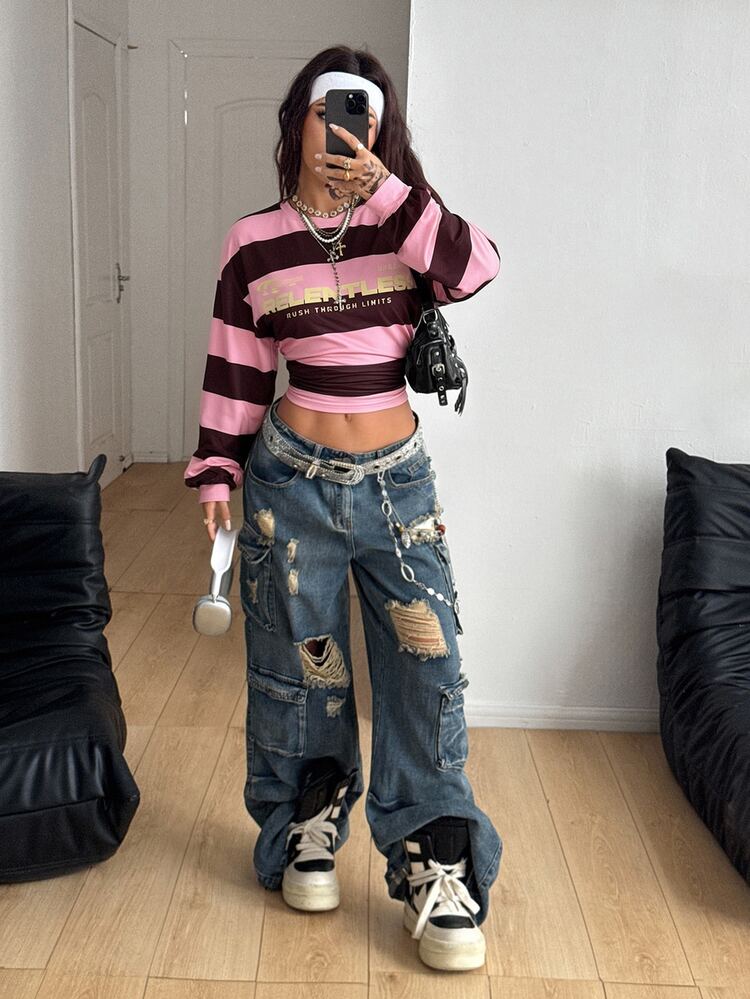 Coolane Women's Casual Minimalist Sports Streetwear Versatile Party Gathering Airport Outfit Y2K Tops, English Letter College Style Print Pattern, Women's Outing Outfit, Women's Autumn Clothing, Autumn Outfit, Women's Commute Outfit, All-Match Top, Outing Outfit, Airport Outfit - White - View 5