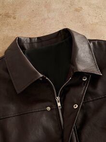HIMLAND Men Solid PU Leather Coat Halloween Winter Party Autumn  - Multicolor - View 5