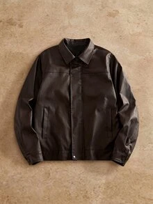HIMLAND Men Solid PU Leather Coat Halloween Winter Party Autumn  - Multicolor - View 1