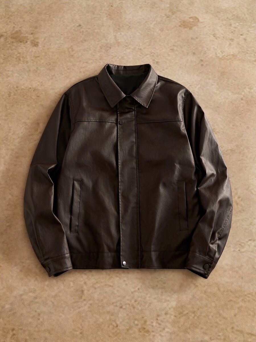 HIMLAND Men Solid PU Leather Coat Halloween Winter Party Autumn - Multicolor - View 1