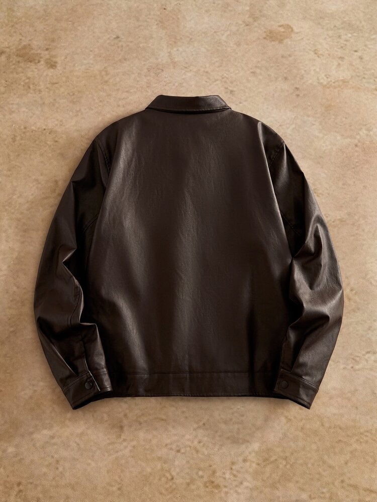 HIMLAND Men Solid PU Leather Coat Halloween Winter Party Autumn  - Multicolor - View 2