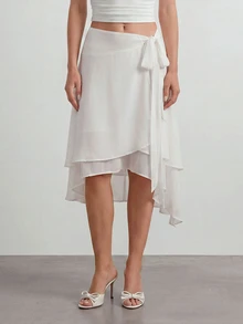 Sinnesro White Mesh Midi Skirt For Spring/Fall:Elegant, Casual, And Perfect Vacation French Stylish,Suitable Commuting. ,Petite Women - White - View 7